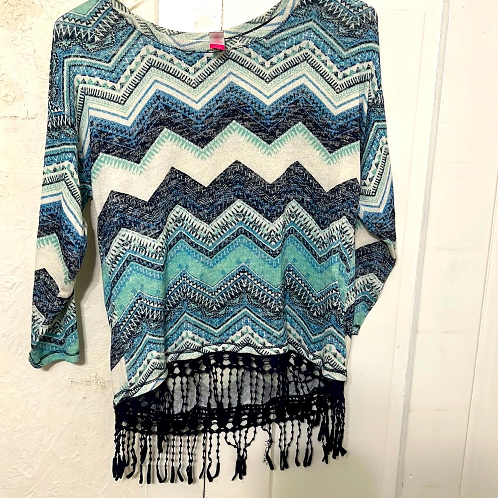 Blue Pattern 3/4 Sleeve Top